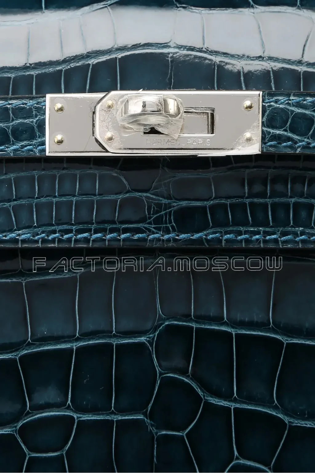 Hermes Kelly Pochette Shiny Alligator Colour Blue Colvert PHW