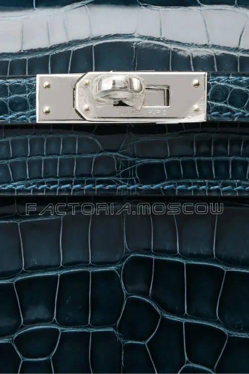Hermes Kelly Pochette Shiny Alligator Colour Blue Colvert PHW