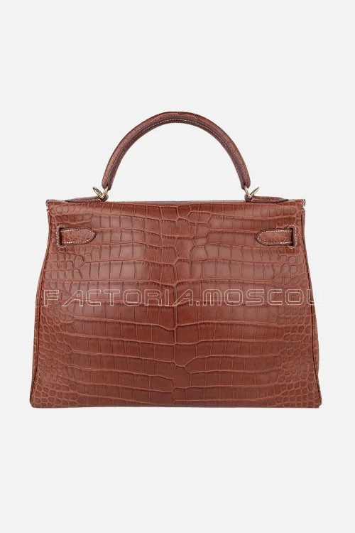 Hermes Kelly Retourne 32 Bag Matte Fauve Barenia Porosus Crocodile GHW