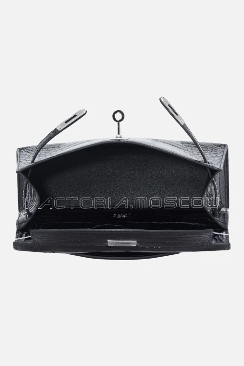 Hermes Kelly Pochette Shiny Porosus Crocodile Colour Black PHW