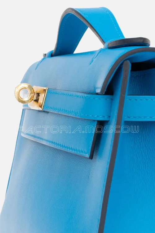 Hermès Kelly Pochette Swift Colour Blue Frida GHW