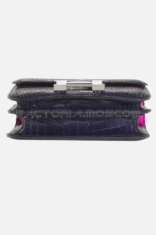 Hermes Mini Constance 18 Matte Alligator Bleu Marine/Rose Sheherazade PHW