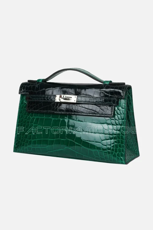 Hermès Kelly Pochette Shiny Alligator Colour Emerald And Vert Rousseau PHW