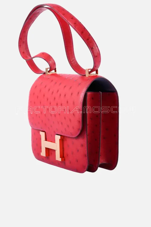 Hermes Constance 24 HSS Rouge Vif Ostrich & Gris Agate RGHW