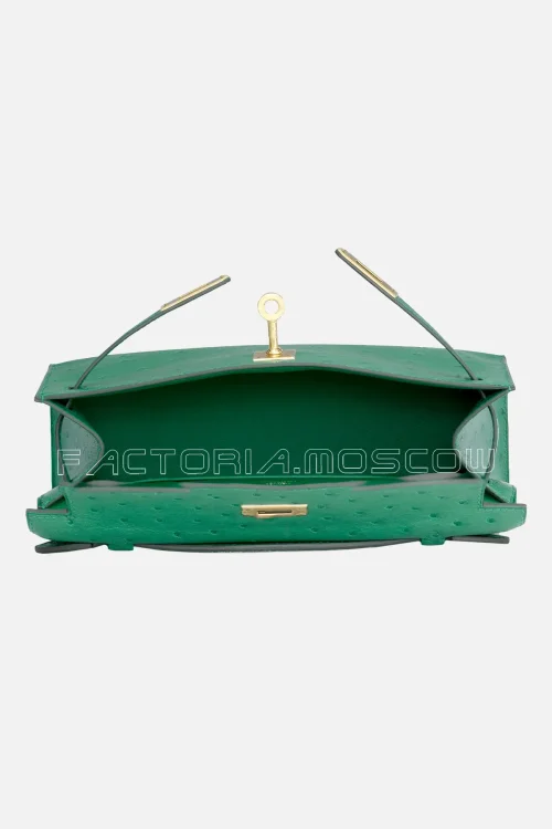 Hermes Kelly Pochette Vert Vertigo Ostrich GHW