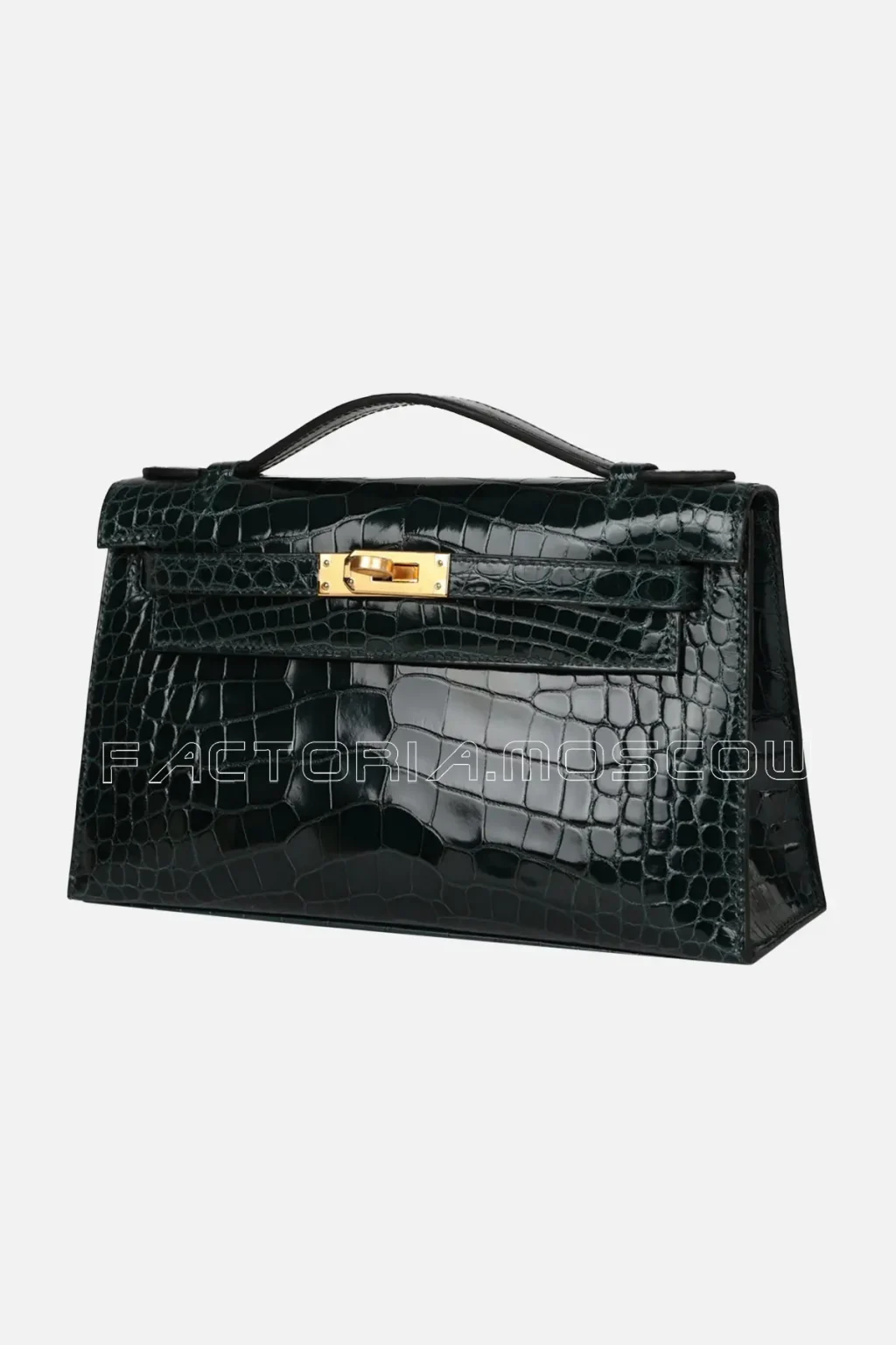 Hermès Kelly Pochette Shiny Alligator Colour Vert Cypress GHW