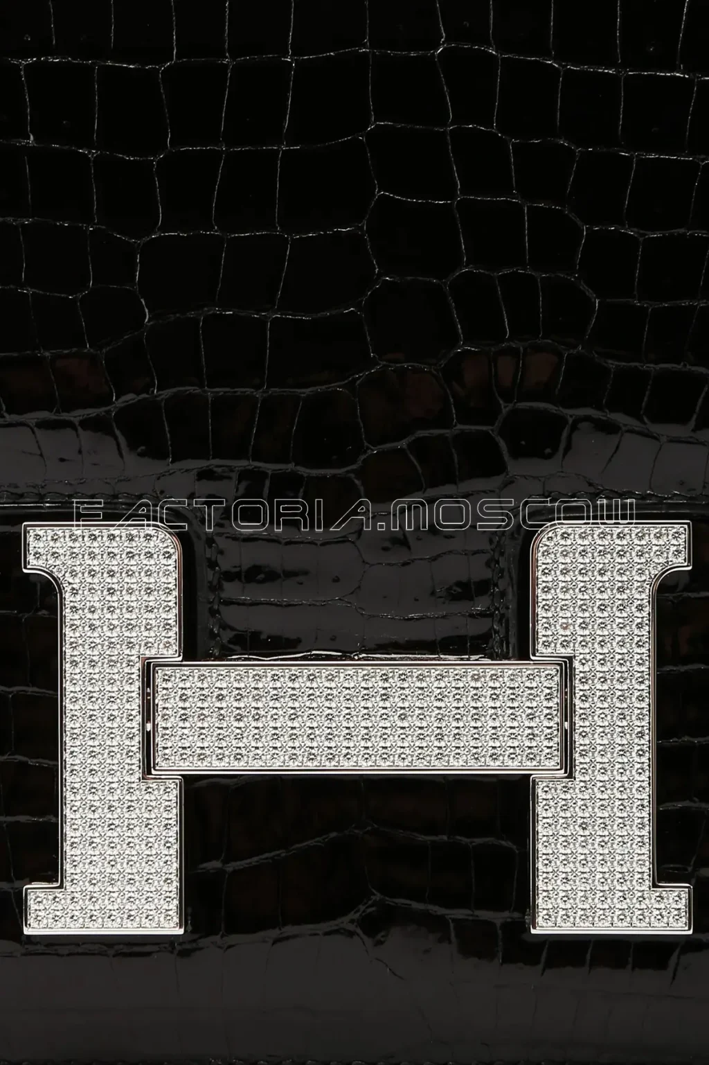 Hermes Constance 24 Shiny Noir Porosus White Gold & Diamond Hardware