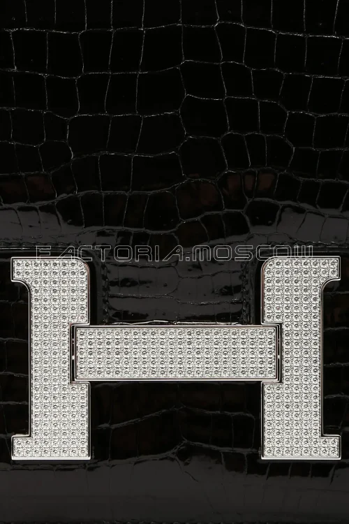 Hermes Constance 24 Shiny Noir Porosus White Gold & Diamond Hardware