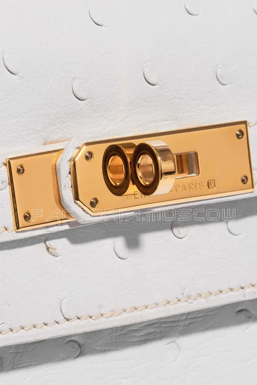 Hermès Kelly Sellier 32 Ostrich Colour Blanc GHW