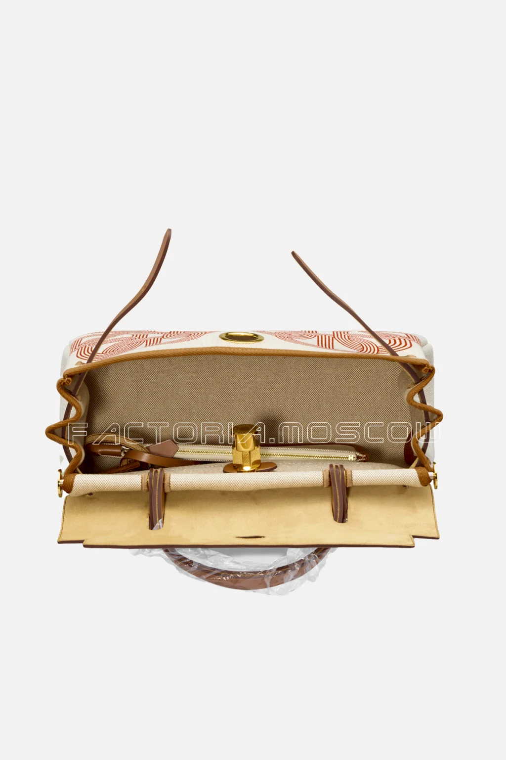 Hermes Herbag Zip 31 Ecru/Orange Toile H And Natural Vache Hunter Leather PHW