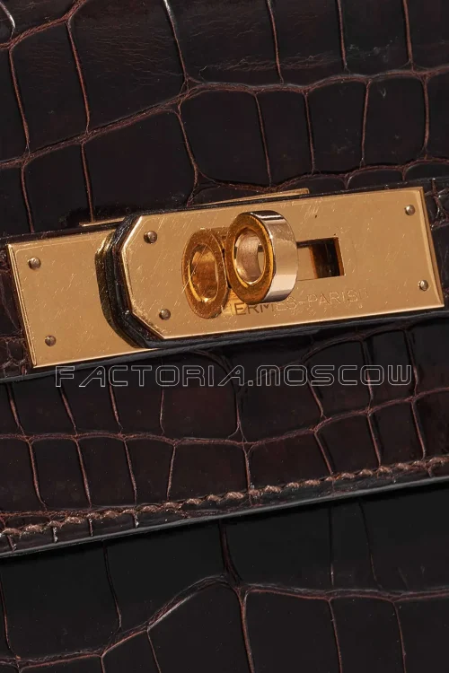 Hermès Kelly Sellier 32 Porosus Crocodile Colour Dark Brown GHW