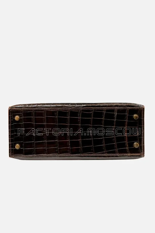Hermès Kelly Sellier 25 Shiny Porosus Crocodile Colour Cocaon GHW