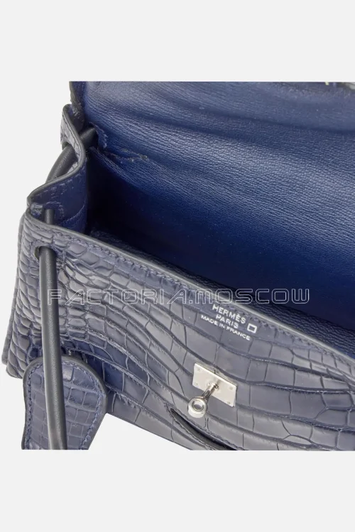Hermès Quelle Idole Kelly Doll Bleu Nuit Matte Alligator And Black Swift PHW
