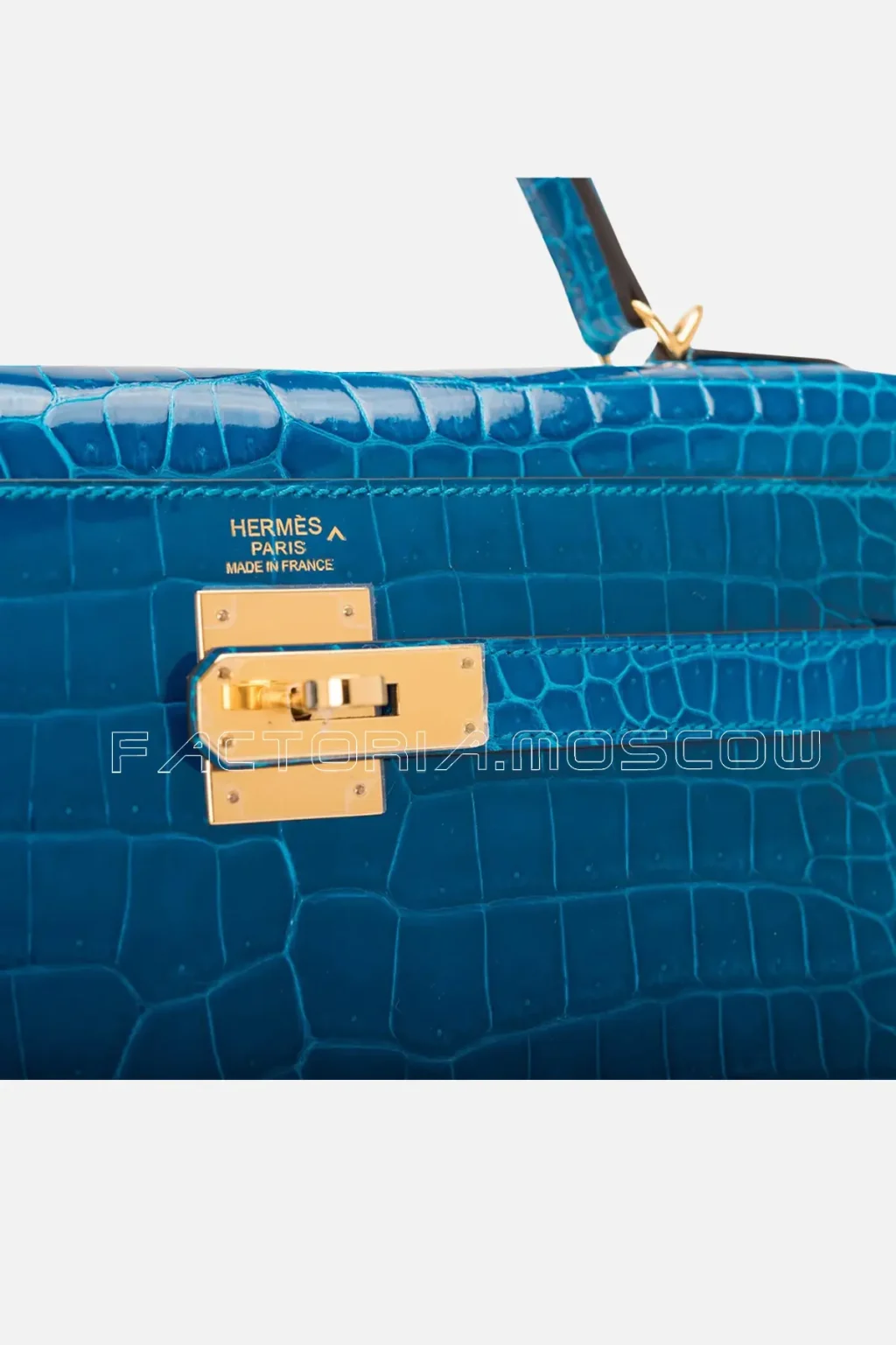 Hermes Kelly Sellier 32 Shiny Porosus Crocodile Colour Blue Izmir GHW