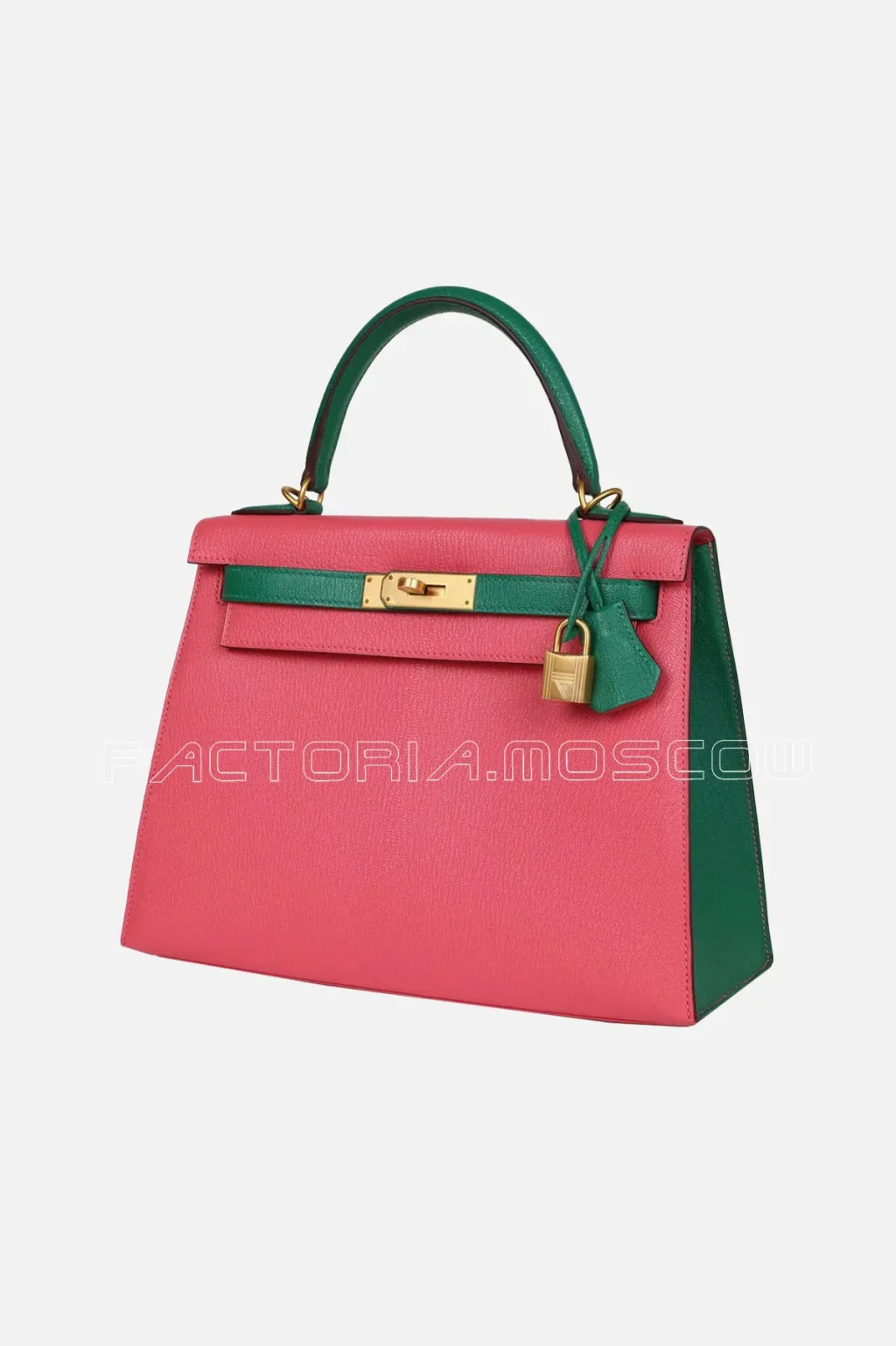 Hermès Special Order (HSS) Kelly Sellier 28 Rose Lipstick And Vert Vertigo Chevre Brushed GHW