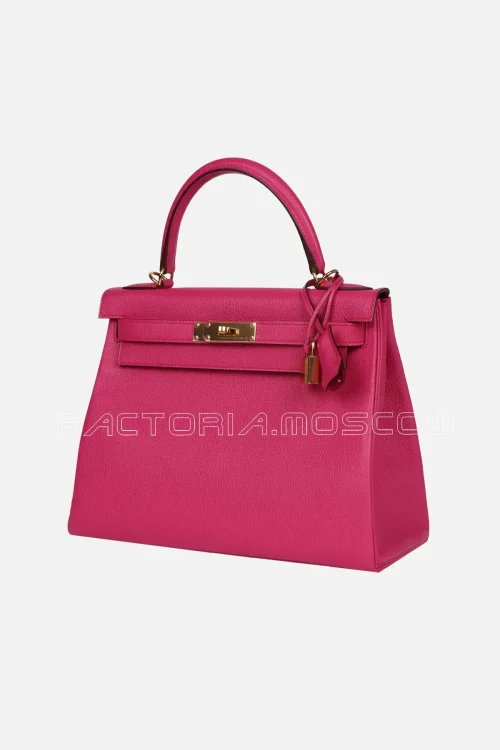 Hermès Kelly Retourne 28 Rose Shocking Chevre GHW