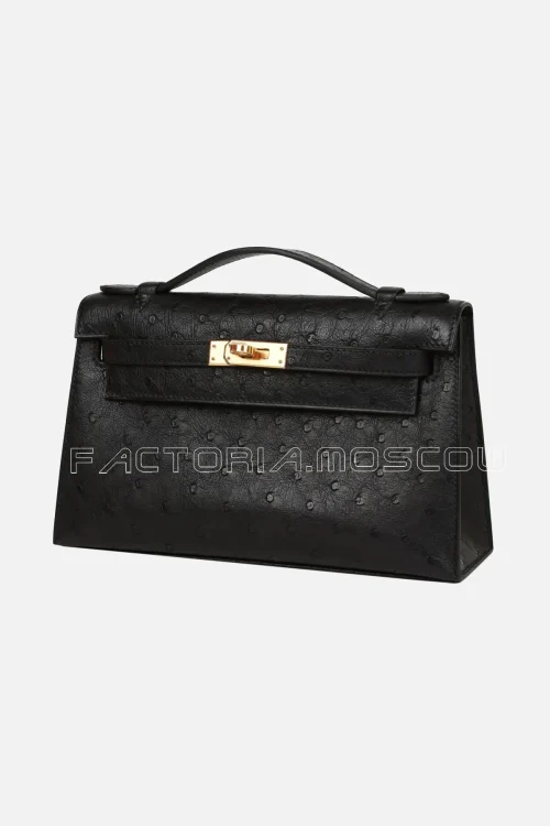 Hermès Kelly Pochette Ostrich Colour Black GHW