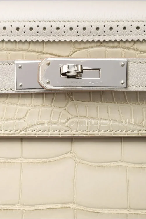 Hermes Kelly Retourne 32 Ghillies Alligator Matte Colour Béton & Gris Perle PHW