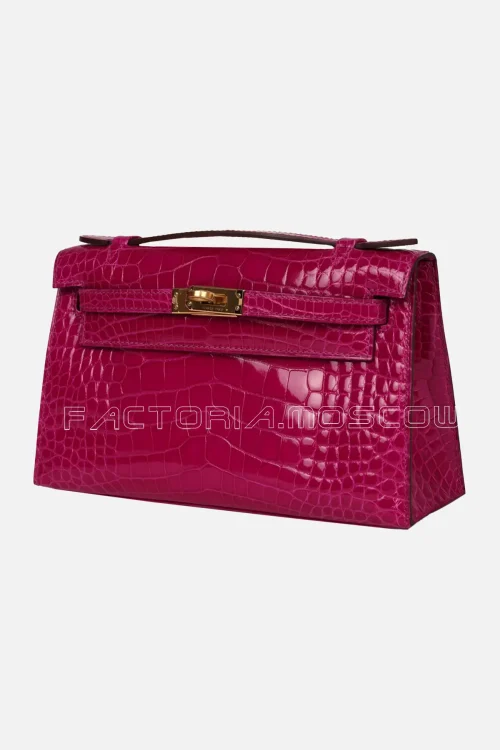 Hermès Kelly Pochette Rose Scheherazade Shiny Alligator GHW