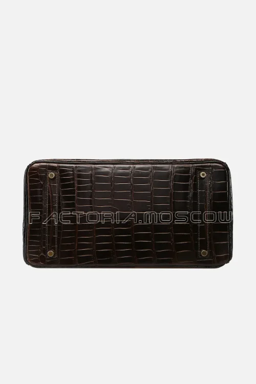 Hermes HSS Birkin 35 Shiny Porosus Tri-Colour Havane/Black/Miel GHW