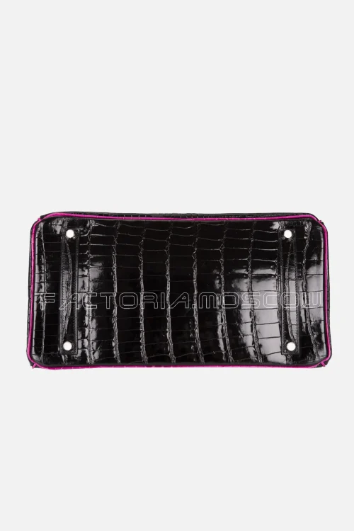 Hermes HSS Birkin 35 Shiny Porosus Crocodile Bicolor Black And Rose Shoking PHW