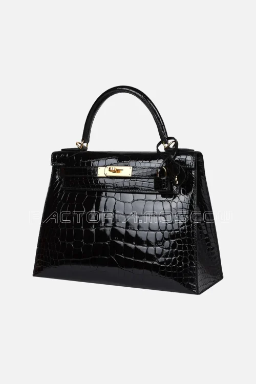 Hermès Kelly Sellier 28 Black Shiny Alligator GHW