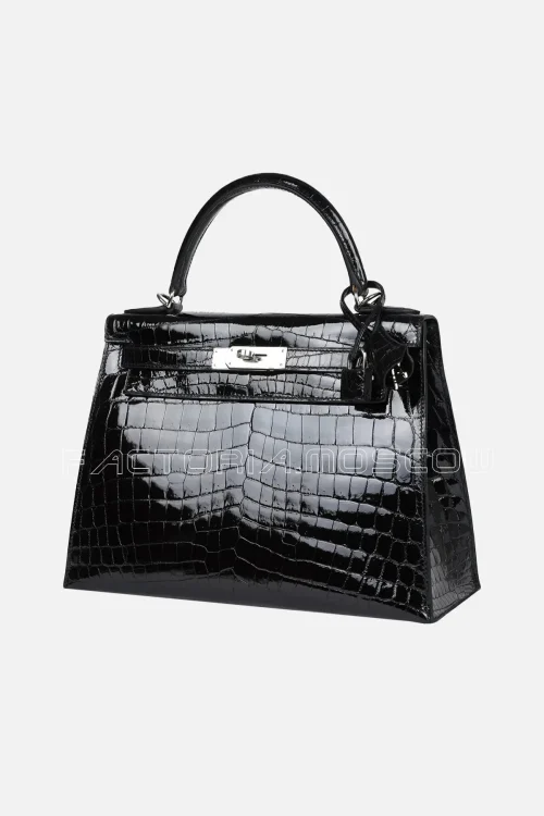 Hermès Kelly Sellier 28 Black Shiny Niloticus Crocodile PHW