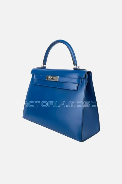 Hermes Kelly Sellier 28 Bag Blue Electric Tadelakt Leather PHW