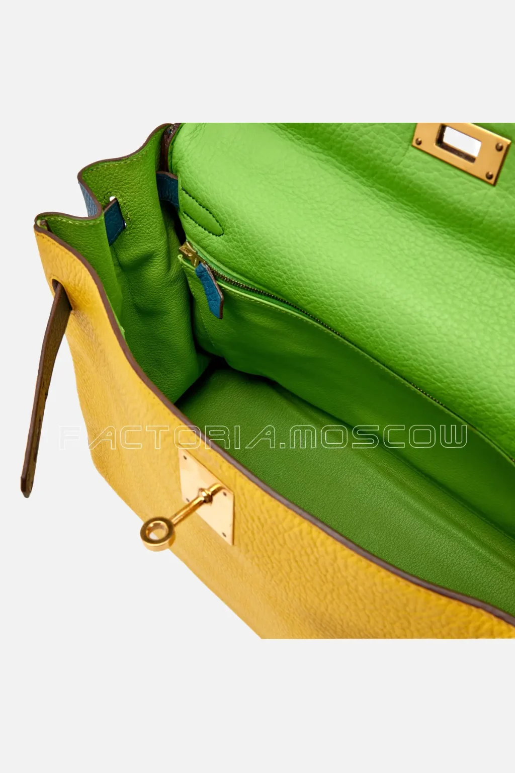 Hermès Kelly Retourne 32 Clemence Colour Vert Cru, Jaune And Blue Thalassa GHW