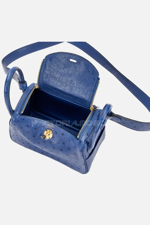 Hermès  Mini Lindy 20 Bleu Saphir Ostrich GHW
