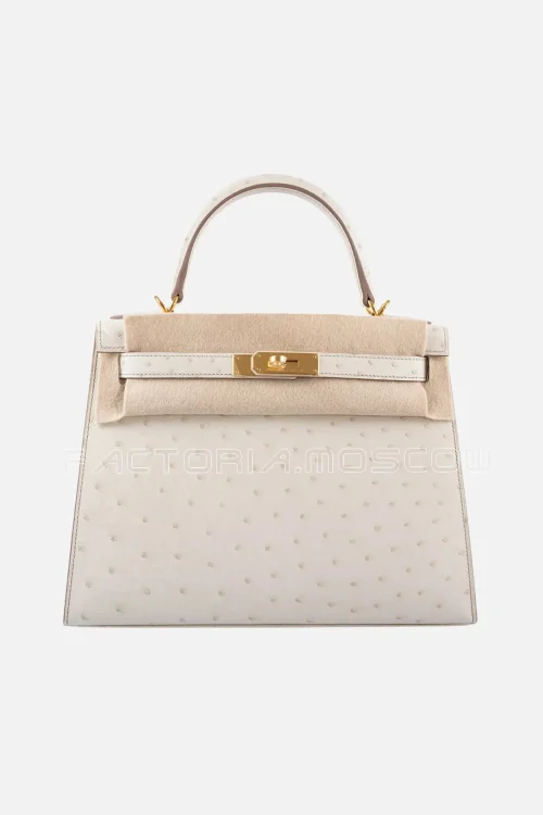 Hermes Kelly Sellier 28 Ostrich Colour Beton GHW