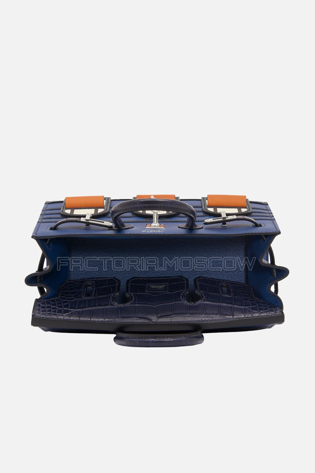 Hermès Birkin Sellier Faubourg 20 Matte Bleu Marine Alligator, Deep Blue Madame, Orange Swift And White Epsom PHW