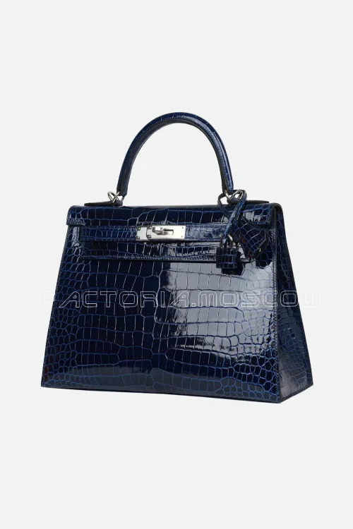 Hermès Kelly Sellier 28 Bleu Saphir Shiny Porosus Crocodile PHW