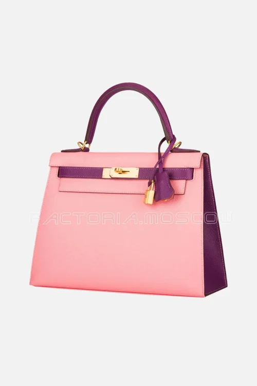 Hermes HSS Kelly Sellier 28 Bi-Color Rose Confetti And Anemone Epsom Brushed GHW