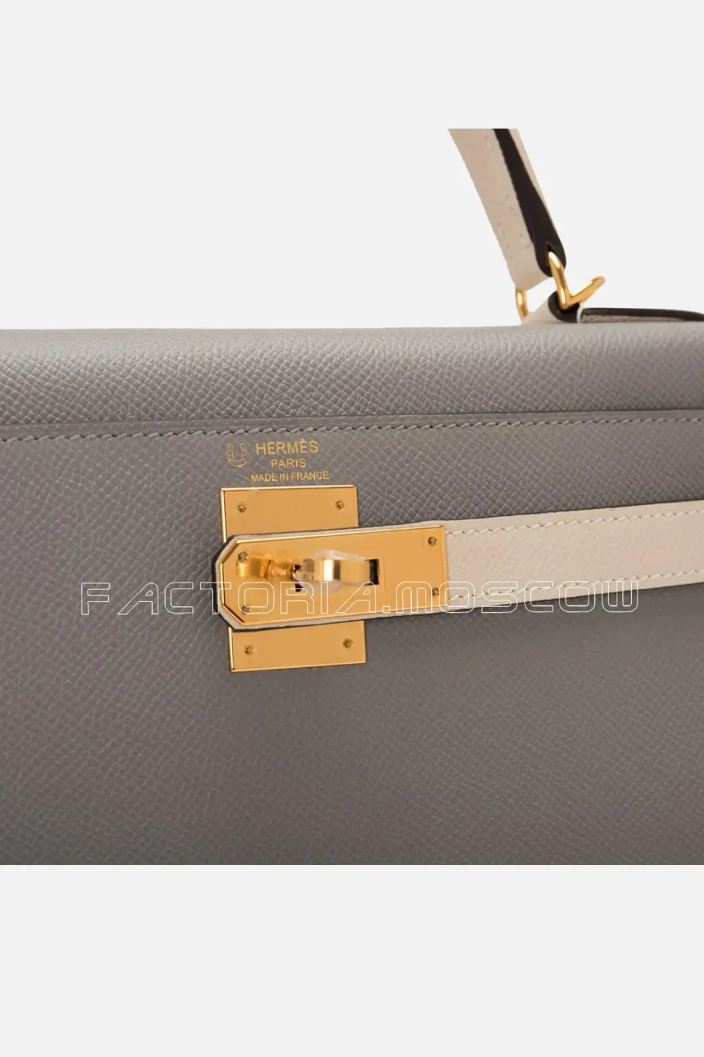 Hermes HSS Kelly Sellier 28 Bi-Color Gris Mouette And Craie Epsom GHW