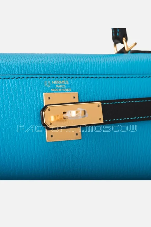 Hermes HSS Kelly Sellier 28 Bi-Color Bleu Aztec And Black Chevre GHW