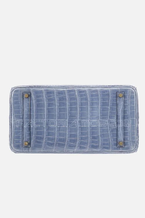 Hermès Birkin 35 Shiny Porosus Crocodile Colour Bleu Brighton GHW