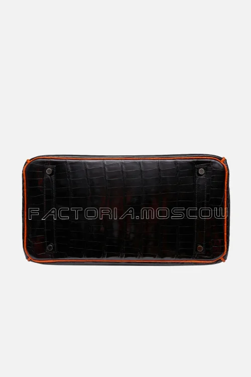 Hermès Birkin 35 Shiny Porosus Crocodile Colour Black And Orange PHW