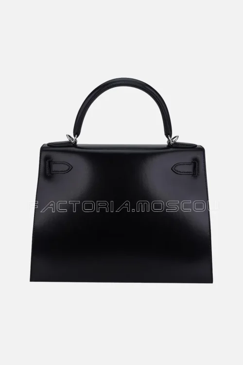 Hermes Kelly Sellier 28 Black Box Leather Bag PHW