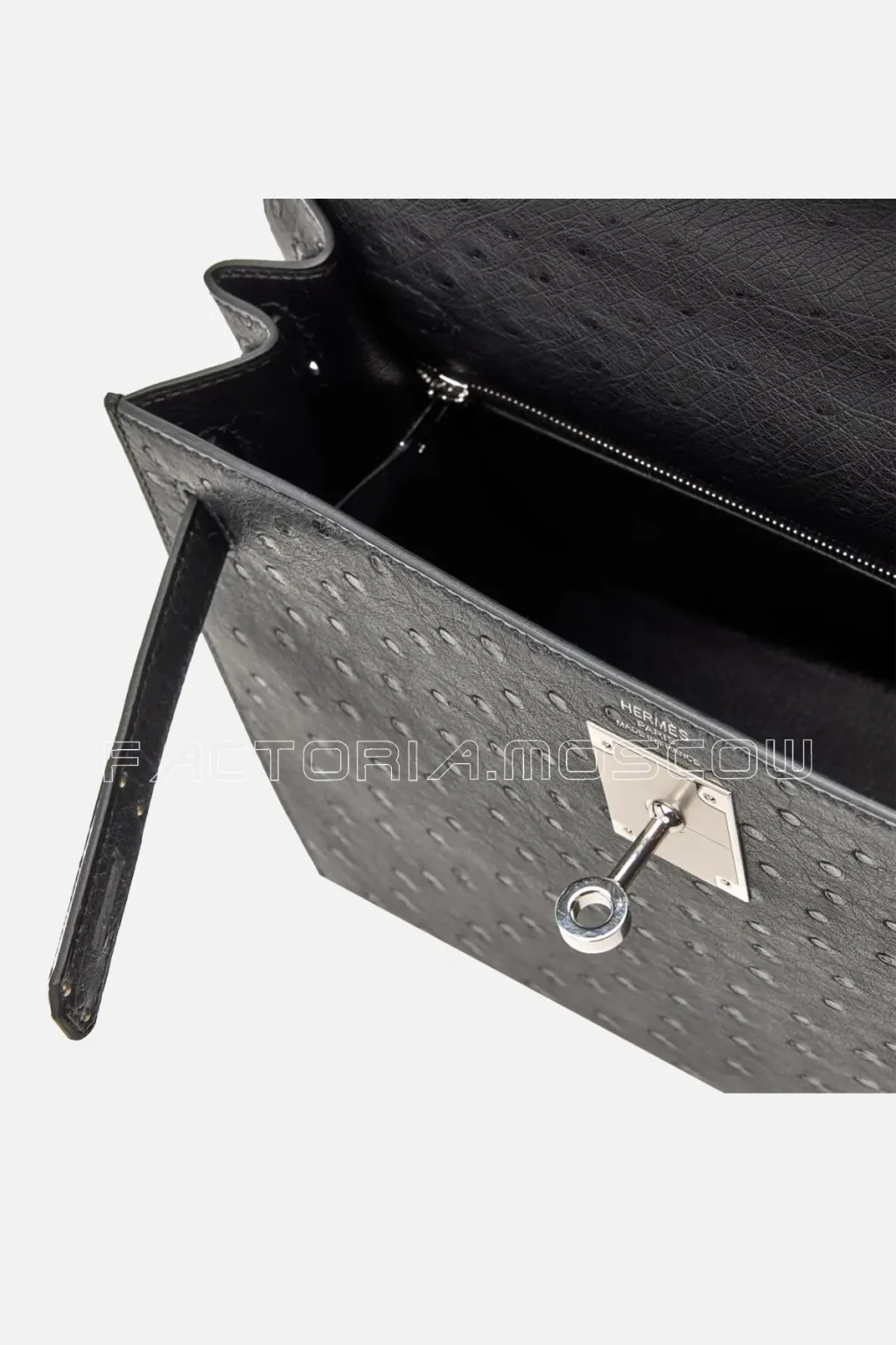 Hermès Kelly Sellier 28 Black Ostrich PHW