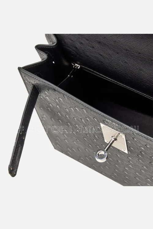 Hermès Kelly Sellier 28 Black Ostrich PHW