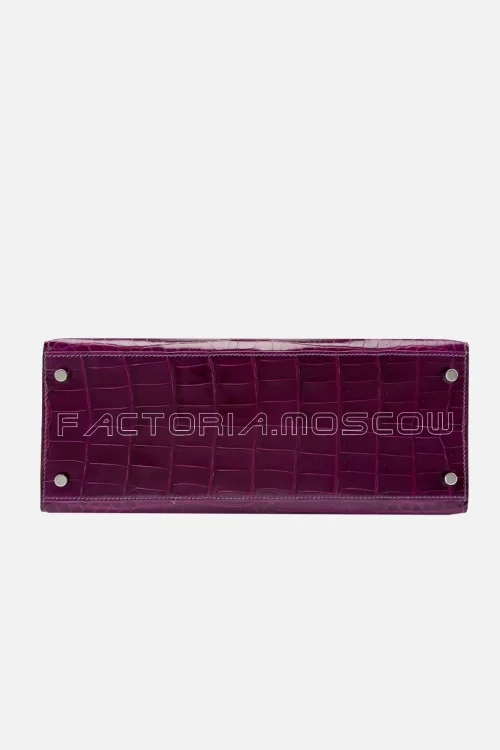 Hermès Kelly Sellier 28 Shiny Niloticus Crocodile Colour Cassis PHW
