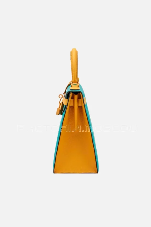 Hermès HSS Kelly Sellier 28 Epsom Bleu Paon And Jaune Amber Brushed GHW