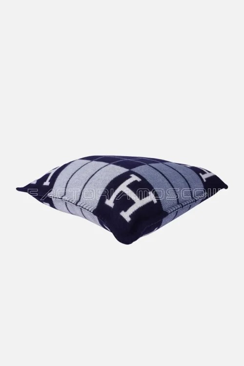 Hermes Cushion Avalon III Blue Caban / Ecru Small Model Throw Pillow Set of Two
