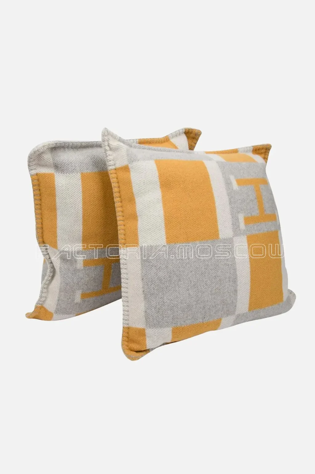 Hermes Cushion Avalon Bayadere PM Throw Pillow Jaune/Gris/Ecru