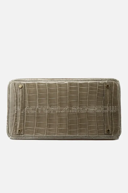 Hermès Birkin 40 Shiny Porosus Colour Gris Tourterelle GHW