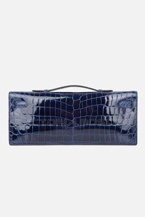 Hermes Kelly Cut Clutch Blue Sapphire Crocodile GHW
