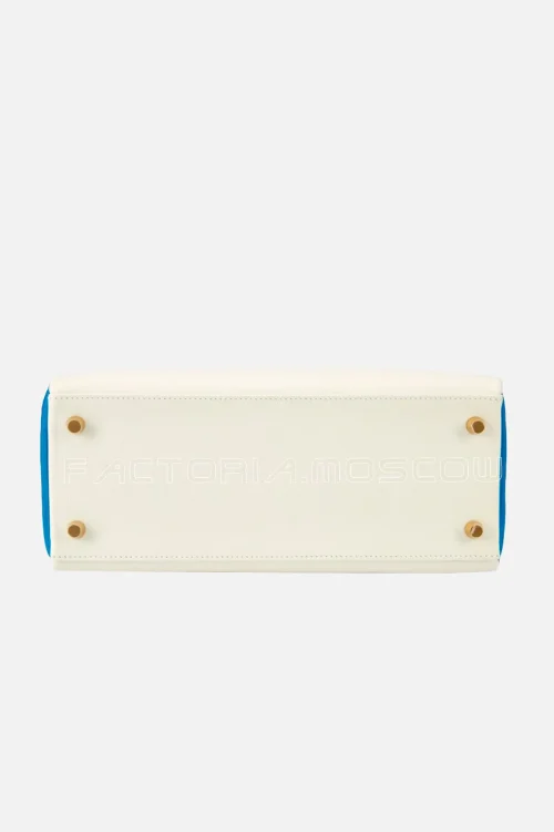 Hermès HSS Kelly Retourne 28 Evercolor White And Bleu Mykonos Permabrass Hardware