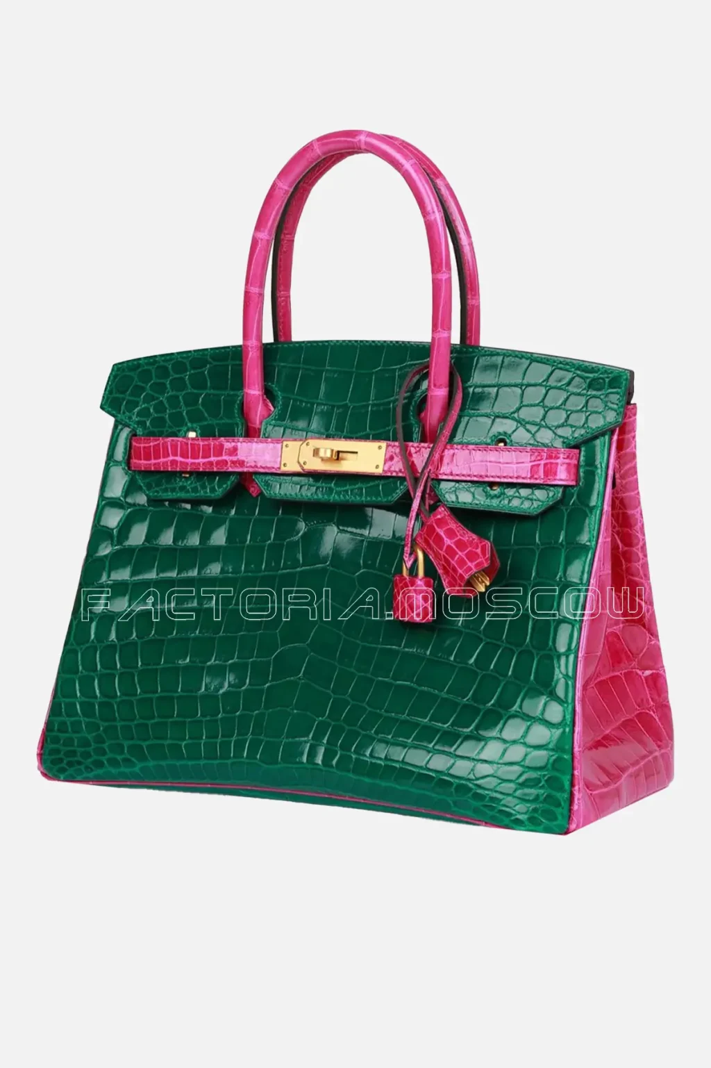 Hermès Special Order (HSS) Birkin 30 Emerald and Rose Scheherazade Shiny Niloticus Crocodile Brushed GHW