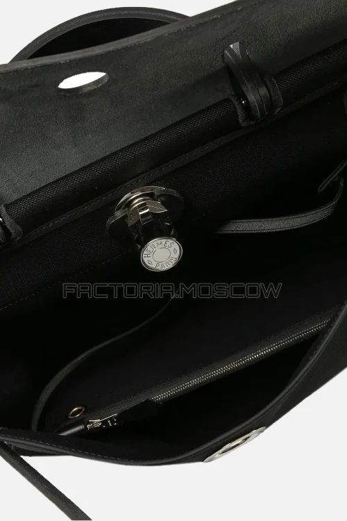 Hermes Herbag Zip 31 Noir Toile Militaire/Hunter Cowhide PHW